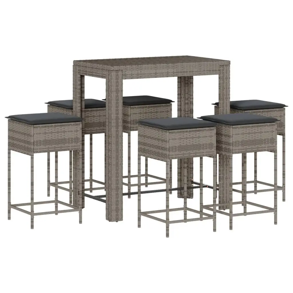 Ensemble de 7 pcs bar de jardin – Mobilier d’extérieur – Mobilier de jardin avec coussins gris poly rotin-JU2121