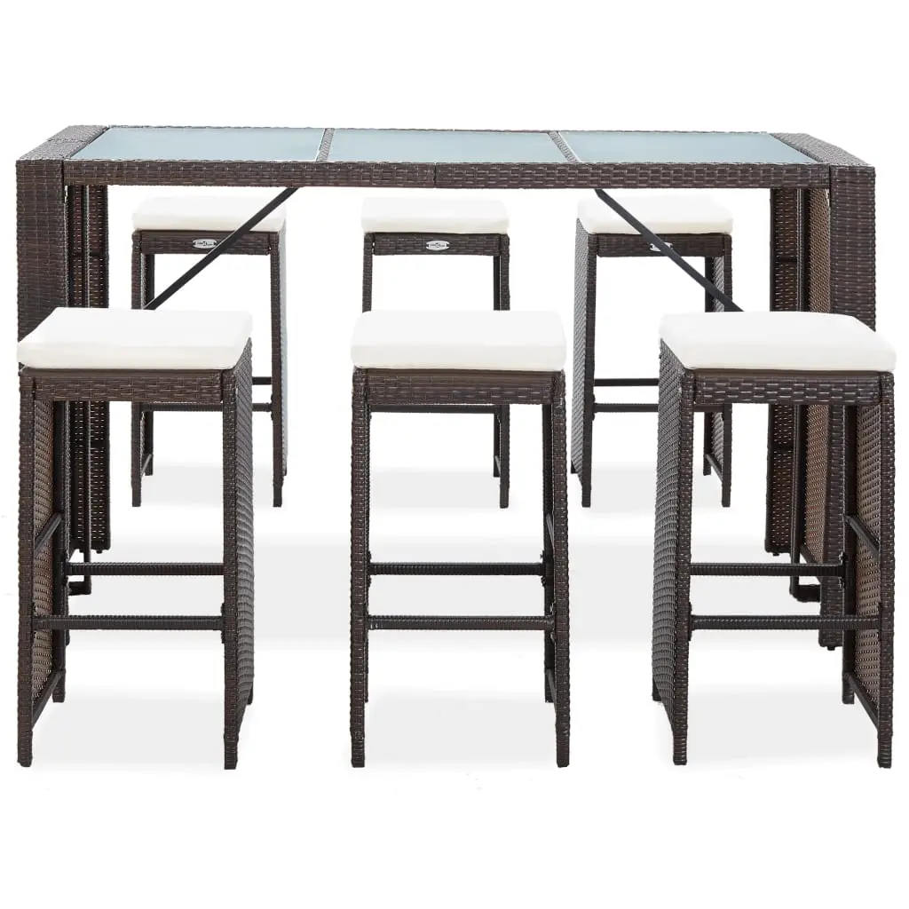 Ensemble de 7 pcs bar de jardin – Mobilier d’extérieur – Mobilier de jardin coussins Résine tressée Marron-JU1995