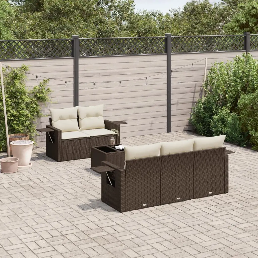 Ensemble canapé de jardin avec Rangement en Poly rotin et Tablettes dépliantes pour Extérieur Marron – ComfortXL Outdoor Living