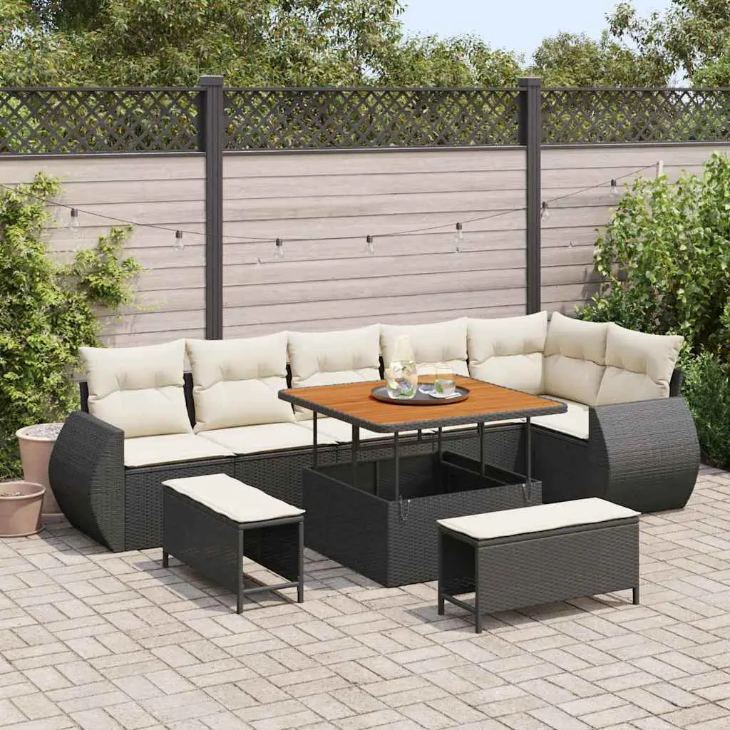 Ensemble canapé de jardin 8 places en résine tressée avec table et tabourets Noir – ComfortXL Outdoor Living