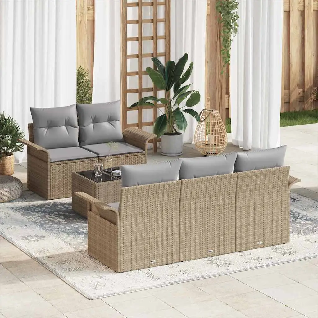 Ensemble de Canapés avec coussin 6 pcs Beige polyrotin vidaXL 3345240