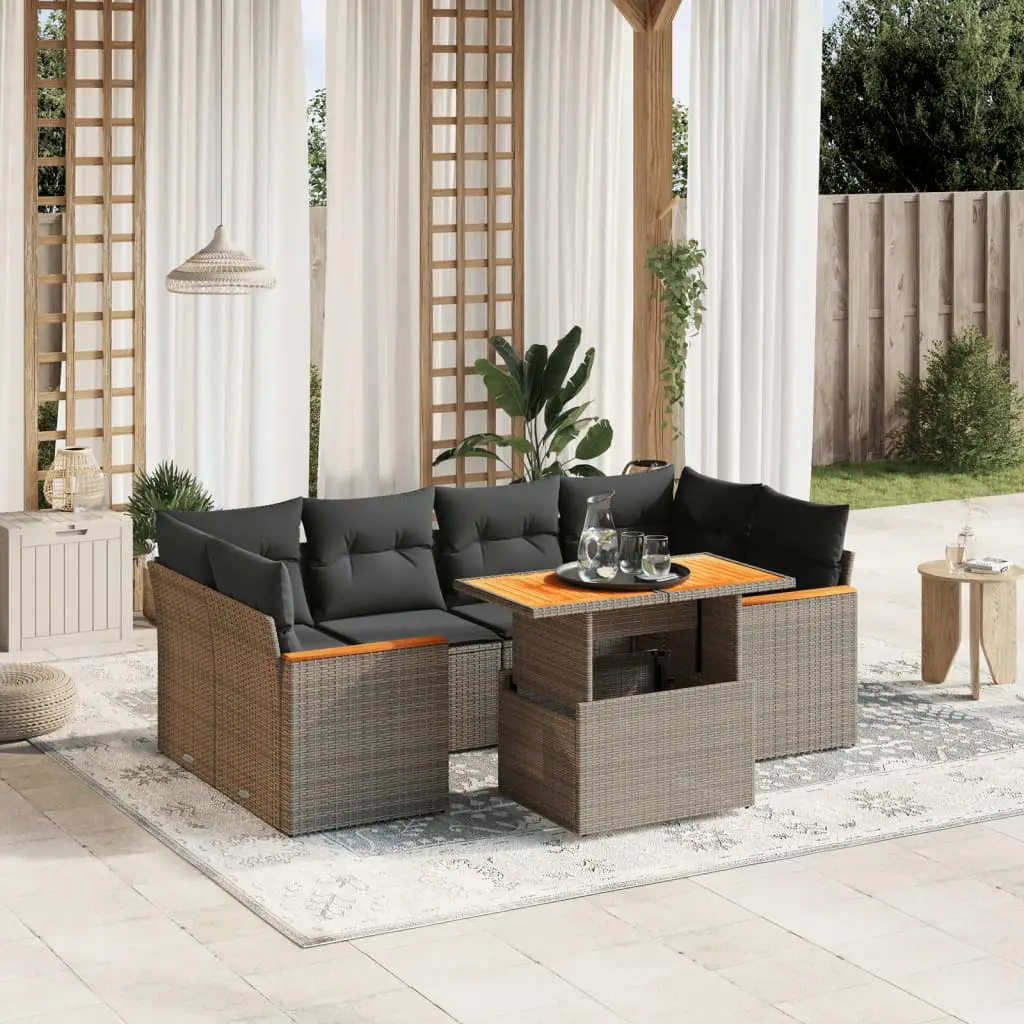 Ensemble de jardin 7 éléments en résine tressée avec table à hauteur réglable Gris – ComfortXL Outdoor Living