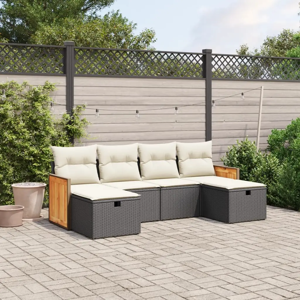 Ensemble de jardin 6 places modulable en résine tressée avec poufs et canapés Noir – ComfortXL Outdoor Living