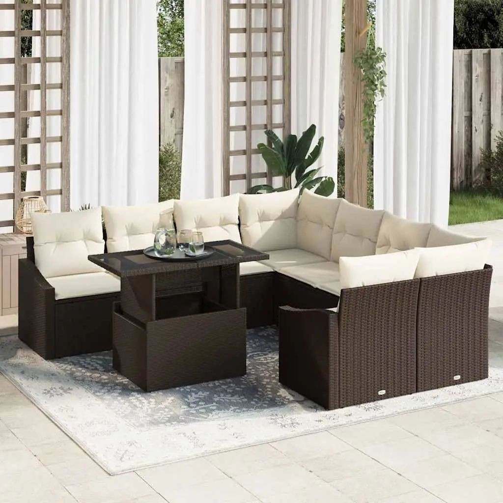 Ensemble canapé de jardin 9 pièces en Poly rotin résistant aux UV pour 8 amis Marron – ComfortXL Outdoor Living