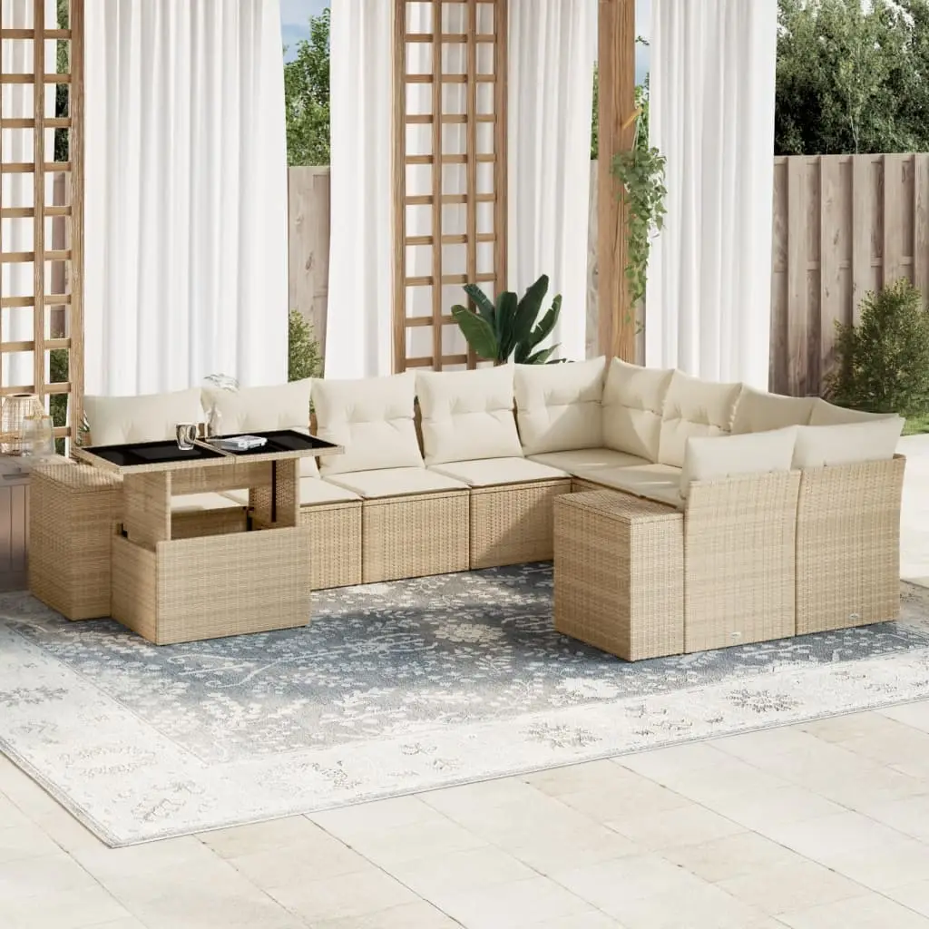Ensemble de Jardin XL 10 Places Beige Résine Tressée avec Table à Hauteur Variable – ComfortXL Outdoor Living