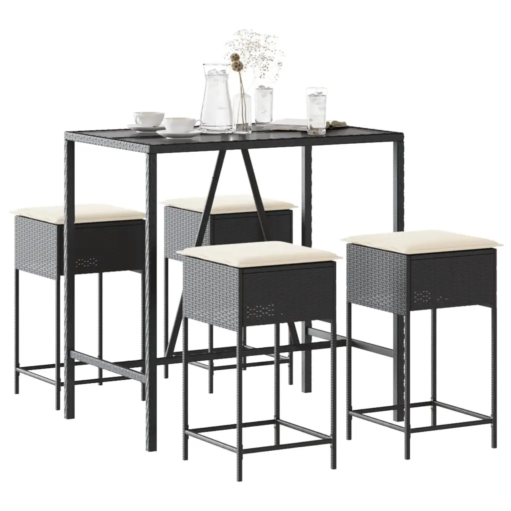 Ensemble de bar de jardin 5 pcs avec coussins noir poly rotin vidaXL 3261466