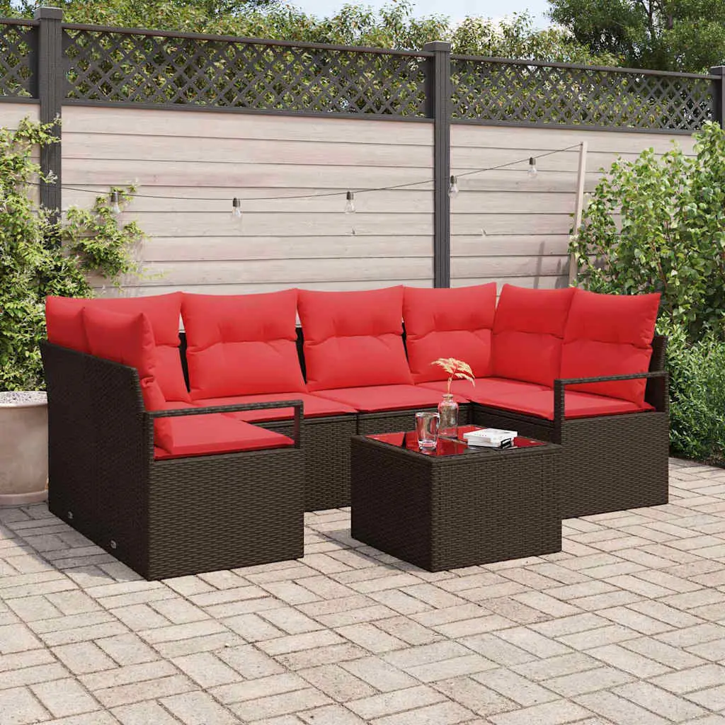 Ensemble de Canapés 7 pcs Marron et rouge polyrotin vidaXL 3346284