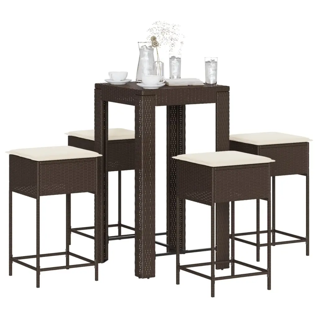 Ensemble de bar de jardin avec coussins 5 pcs marron poly rotin vidaXL 3261447