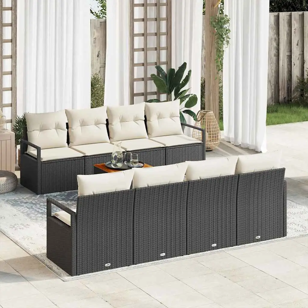 Ensemble de canapé de jardin avec coussin 9 pcs Noir polyrotin vidaXL 3347677