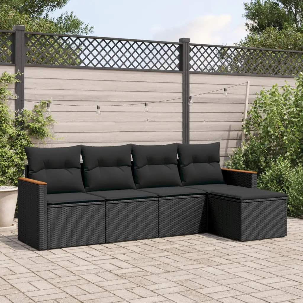 Ensemble canapé modulable 5 pcs résine tressée avec repose-pied pour jardin Noir – ComfortXL Outdoor Living
