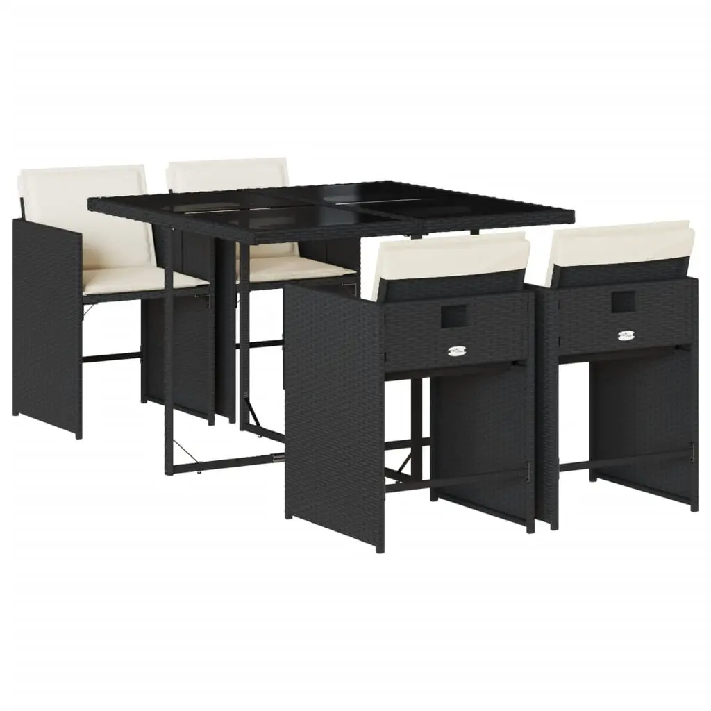 Ensemble de 5 pcs table de jardin et chaises avec coussins – mobilier de jardin Noir Résine tressée-JU2370