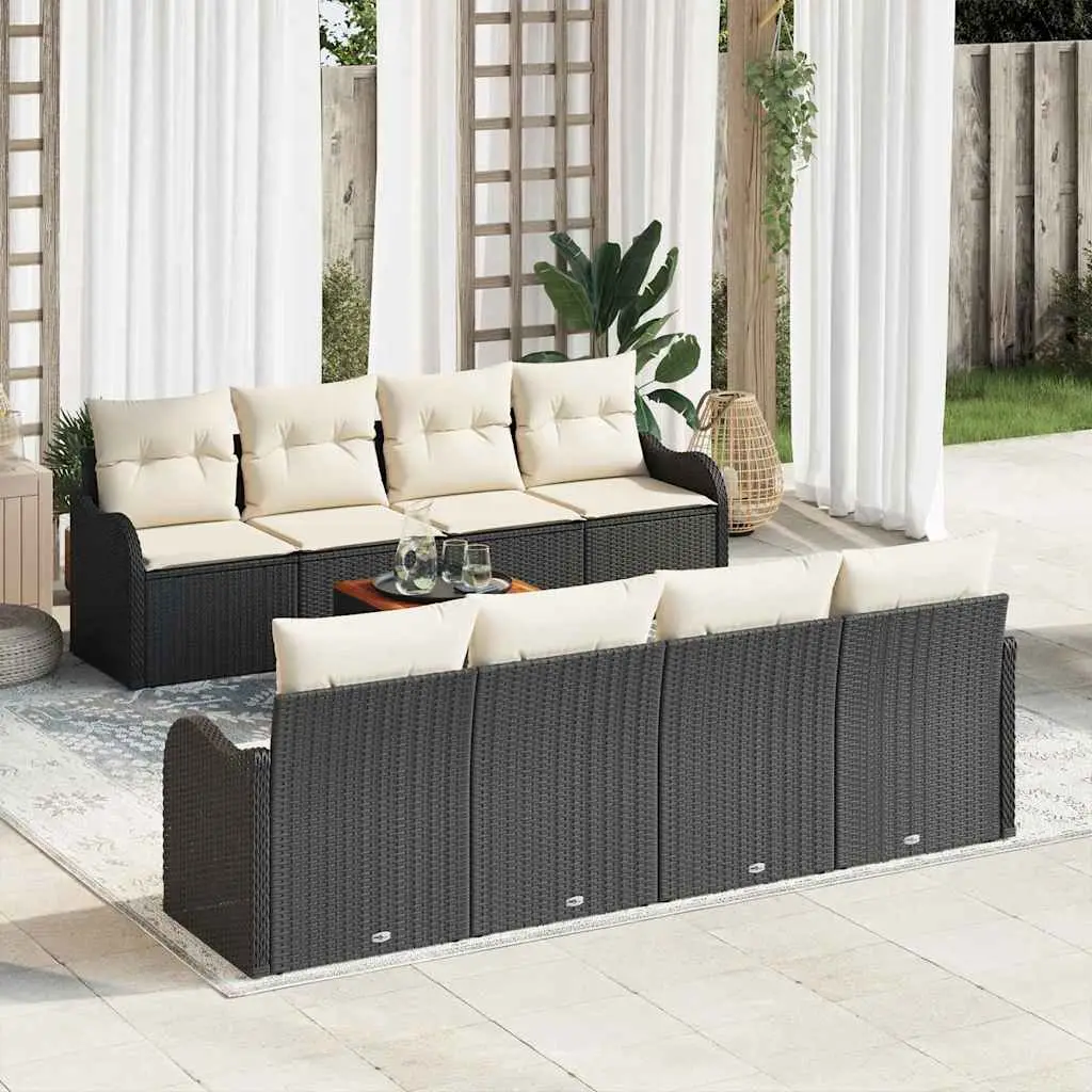 Ensemble de canapé de jardin avec coussin 9 pcs Noir polyrotin vidaXL 3347425