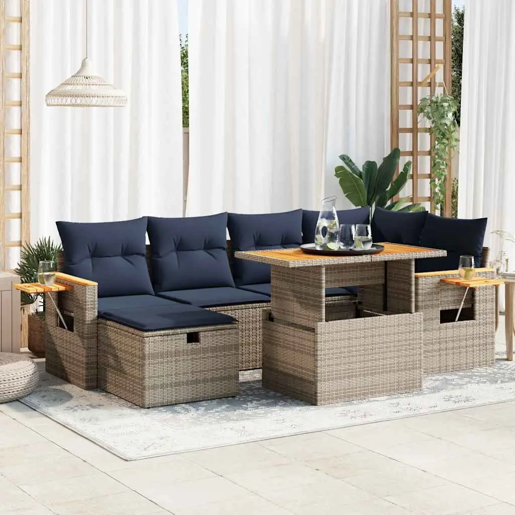 Ensemble d’Extérieur 7 Places en Polyrotin Gris Modulable Rangement et Table Appoint pour Jardin Gris – ComfortXL Outdoor Living