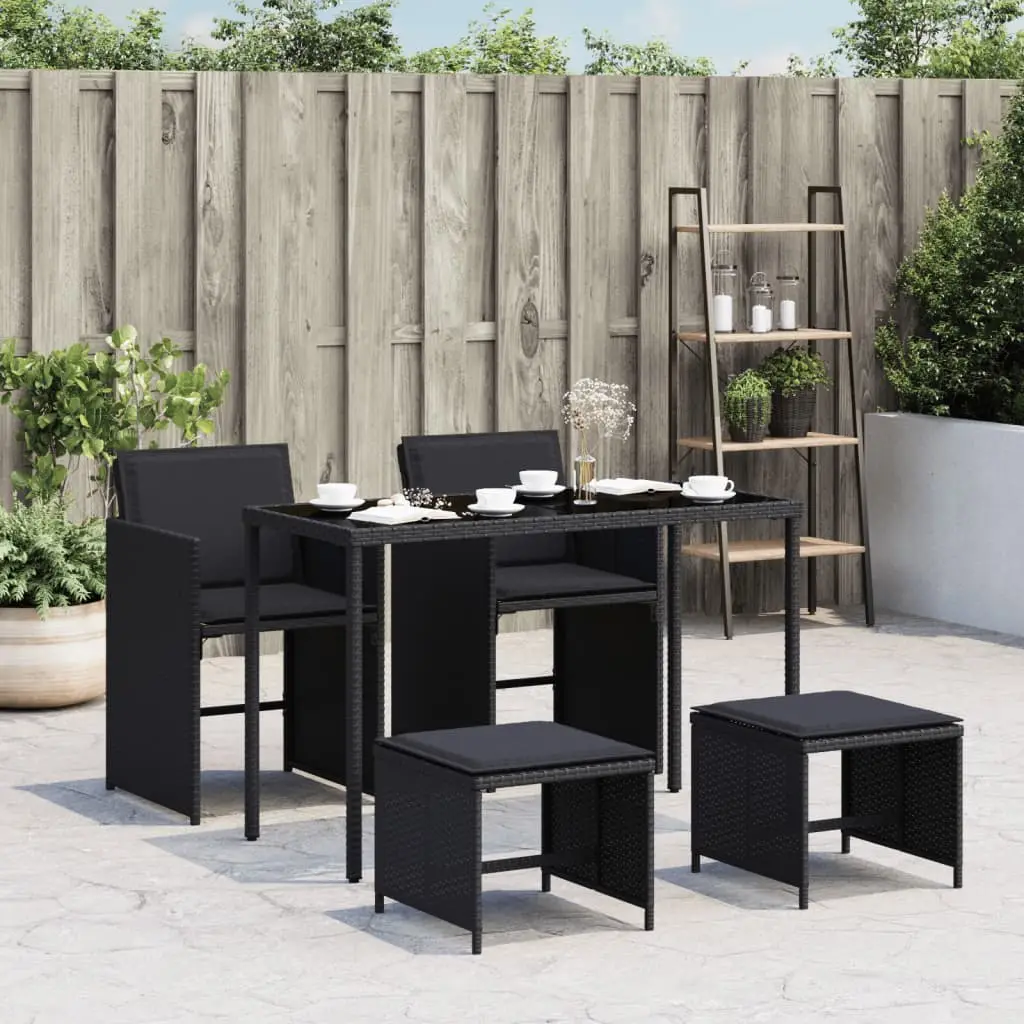 Ensemble de Jardin Gain de Place 4 Personnes, 2 Chaises et 2 Tabourets en Résine Tressée Noire – ComfortXL Outdoor Living