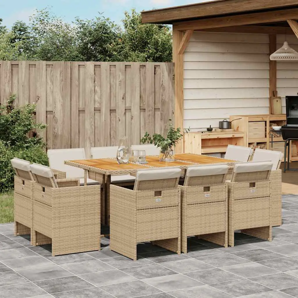 Ensemble de Jardin Repas 10 Personnes Encastrable Résine Tressée Beige et Table avec Plateau en Bois d’Acacia – ComfortXL Outdoor Living