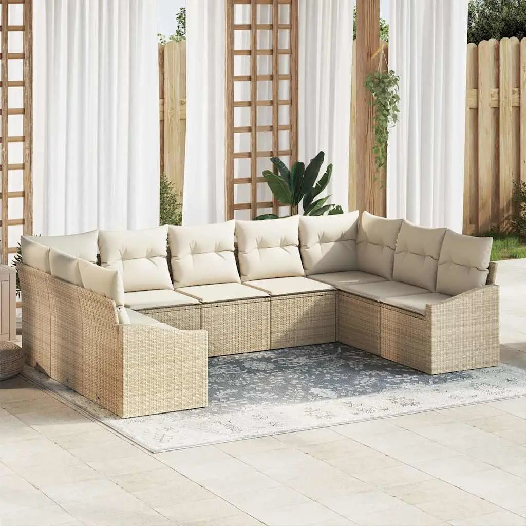 Ensemble de Canapés avec coussin 9 pcs Beige polyrotin vidaXL 3346881