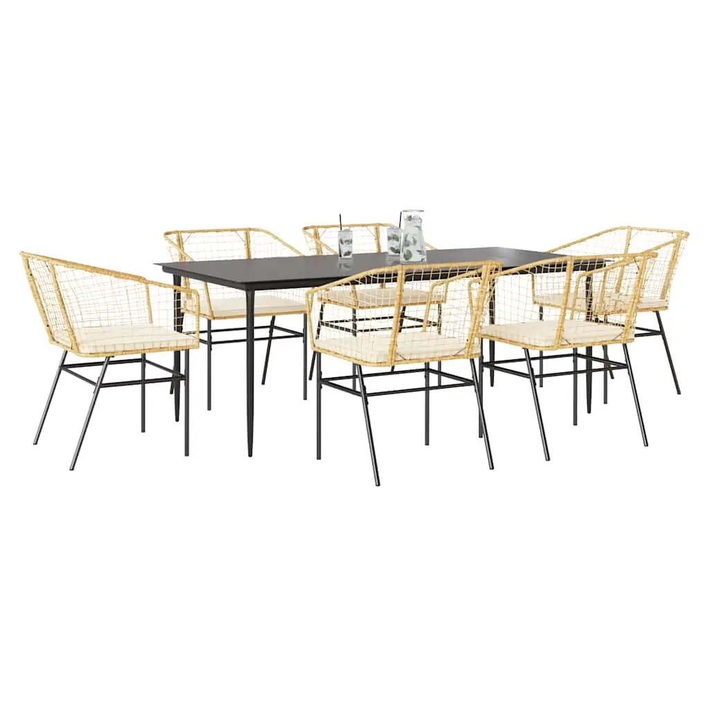 Ensemble de Repas 6 Personnes Grande Table 200cm Poly Rotin Coussins Crème Marron – ComfortXL Outdoor Living