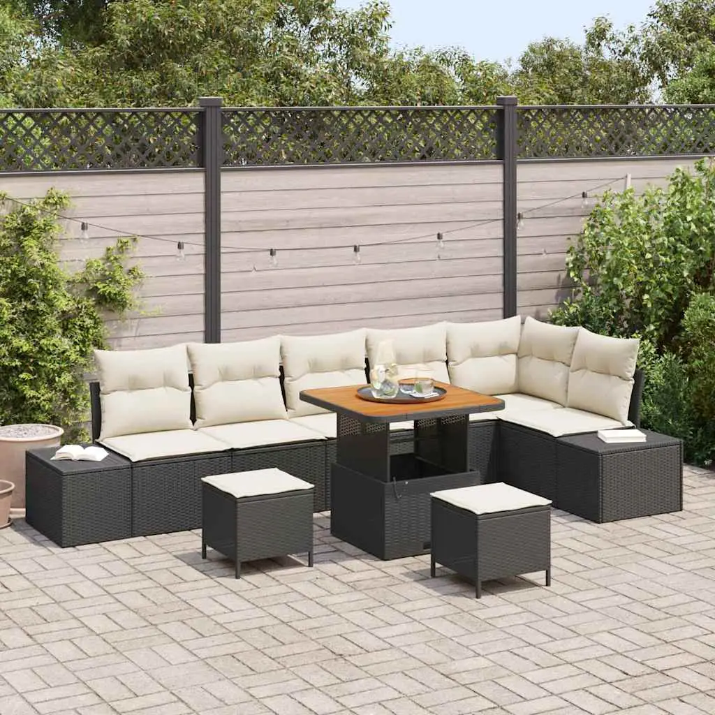 Ensemble de canapé de jardin avec coussin 9 pcs Noir polyrotin vidaXL 3362800