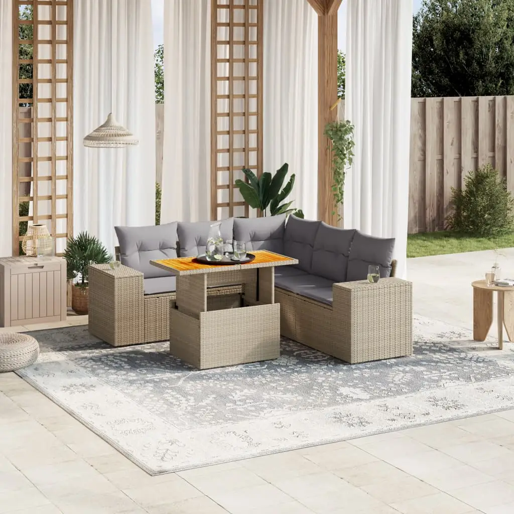 Ensemble de jardin modulable 6 pièces en poly rotin Beige avec table à hauteur réglable – ComfortXL Outdoor Living
