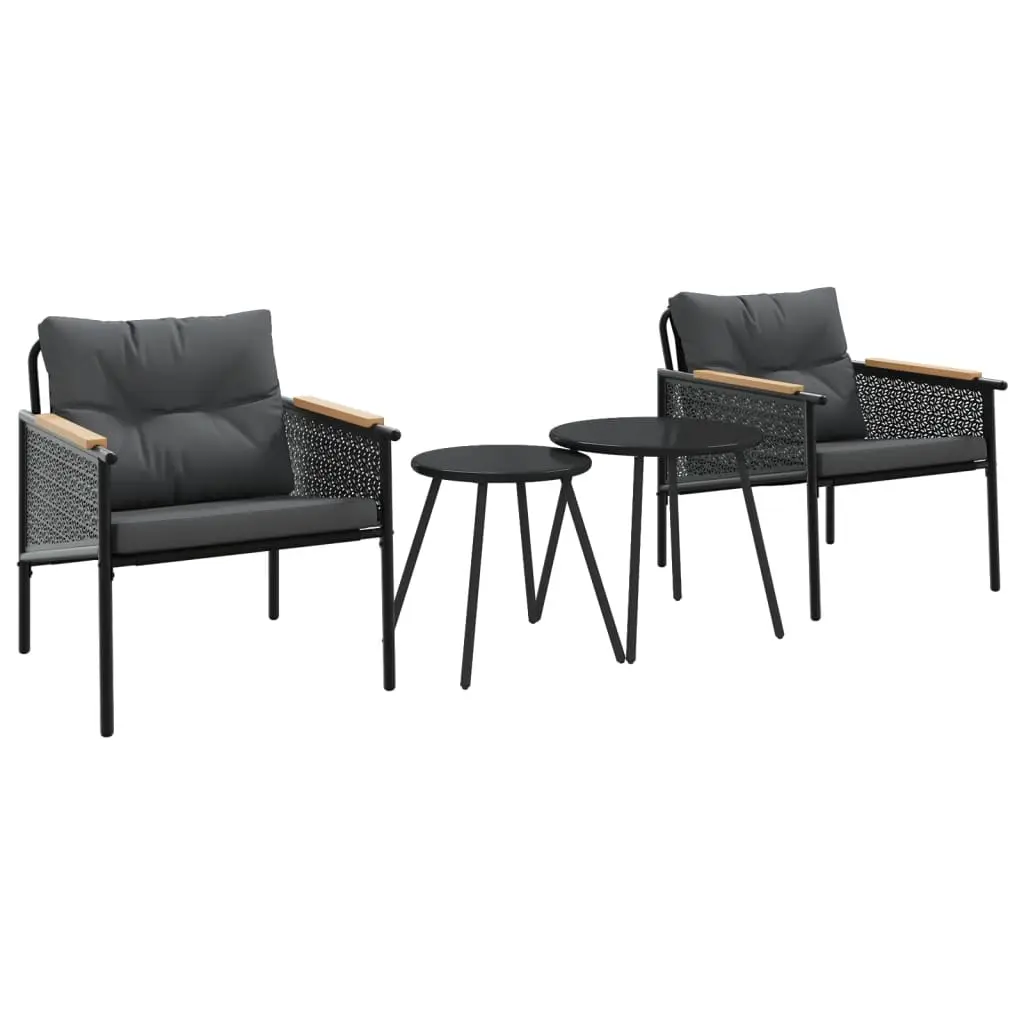 Ensemble de meubles de balcon 4 pcs | Mobilier d’extérieur avec coussins acier noir Maison Chic