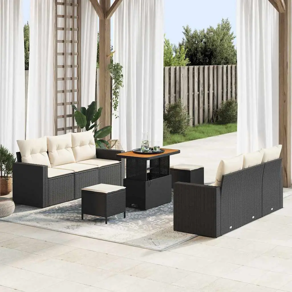 Ensemble de canapé de jardin avec coussin 9 pcs Noir et crème vidaXL 3363520 Noir et blanc crème