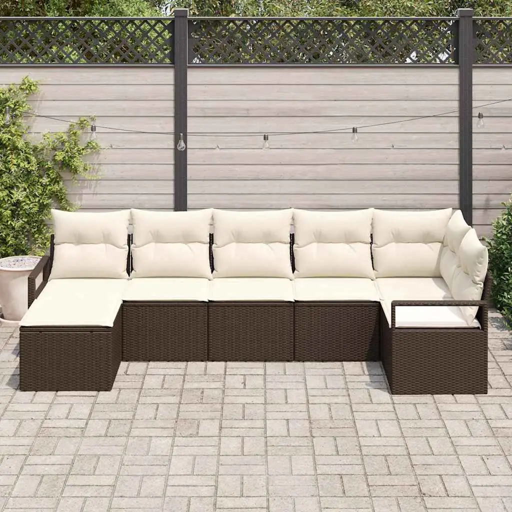 Ensemble de canapés 7 pièces en résine tressée pour jardin et terrasse Marron – ComfortXL Outdoor Living