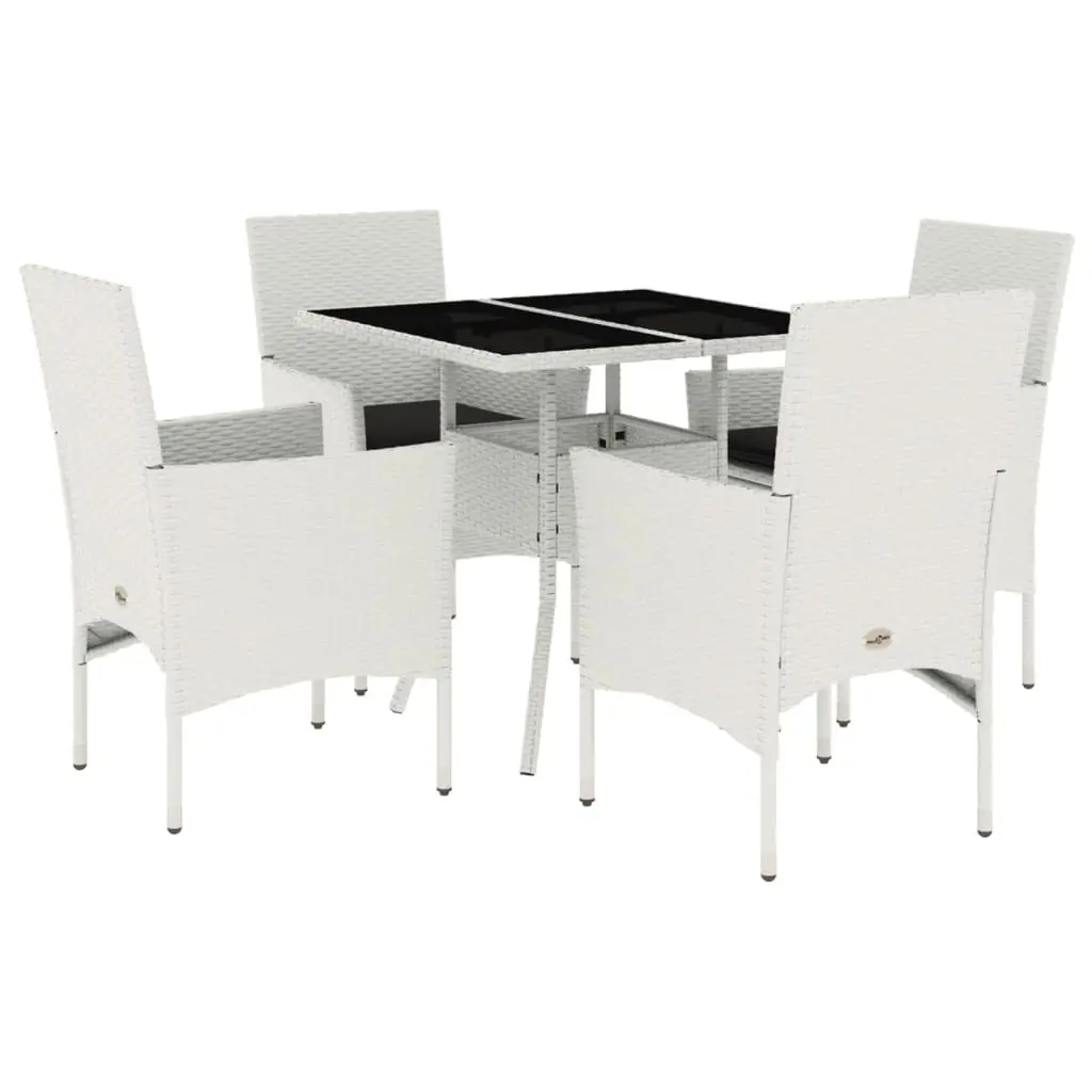Ensemble de 5 pcs table de jardin et chaises avec coussins – mobilier de jardin blanc rotin verre