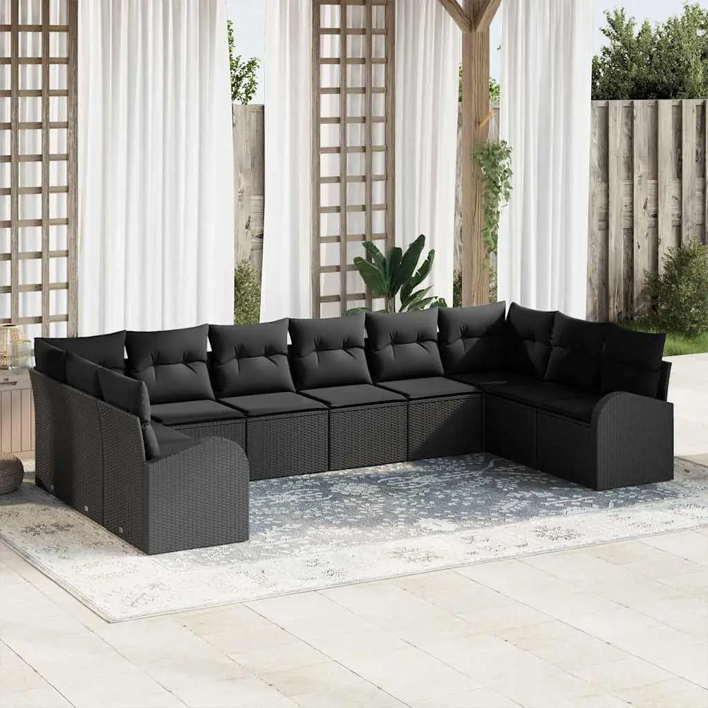 Ensemble de Canapés avec coussin 10 pcs Noir Polyrotin vidaXL 3346223