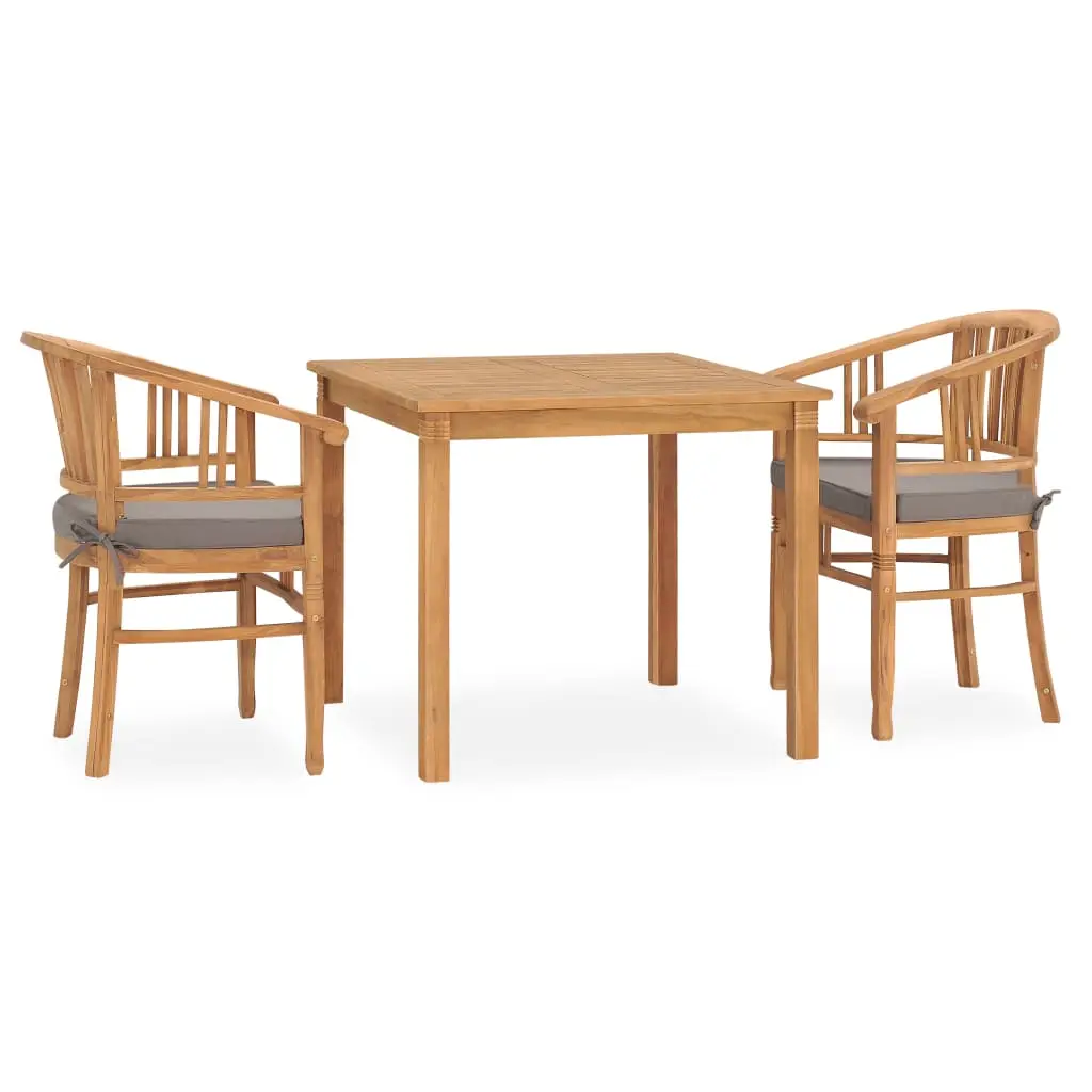 Ensemble de 3 pcs table de jardin avec chaises – mobilier de jardin avec coussins bois teck solide-JU2741