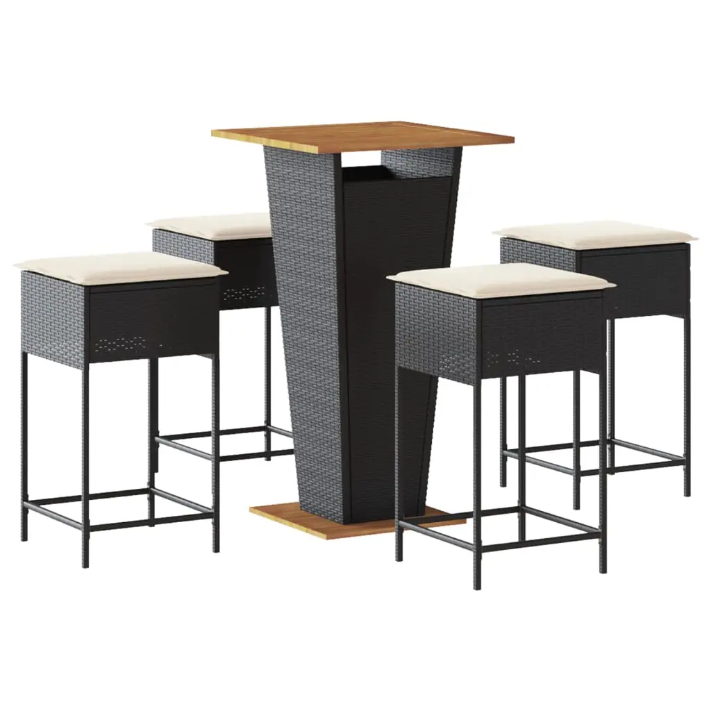 Ensemble de 5 pcs bar de jardin – Mobilier d’extérieur – Mobilier de jardin avec coussins noir poly rotin-JU2259