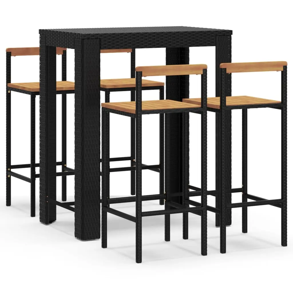 Ensemble de 5 pcs bar de jardin – Mobilier d’extérieur noir poly rotin/bois massif acacia-JU2148