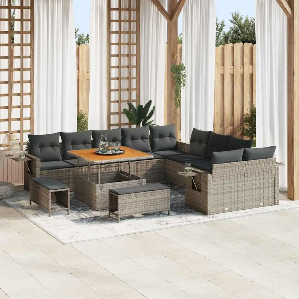 Ensemble canapé de jardin en polyrotin et bois d’acacia modulable Gris – ComfortXL Outdoor Living