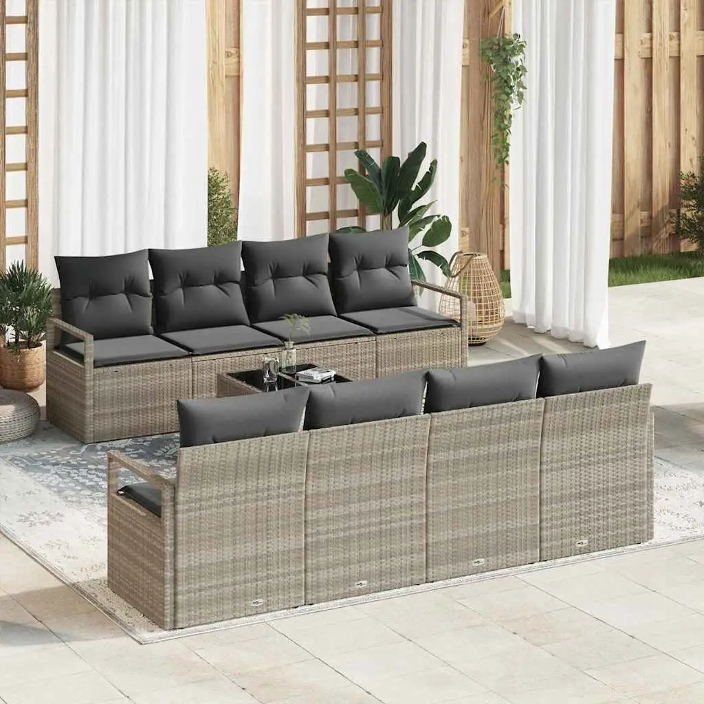 Ensemble de Canapés avec coussin 7 pcs Gris clair polyrotin vidaXL 3346312