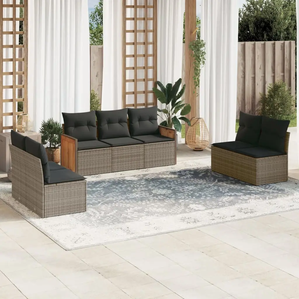 Ensemble d’Extérieur 7 pcs Résine Tressée Grise avec Rangement et Coussins Gris Foncé – ComfortXL Outdoor Living