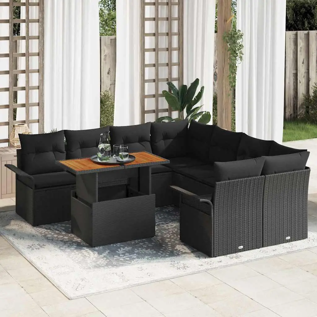Ensemble de canapé de jardin avec coussin Noir vidaXL 3349316