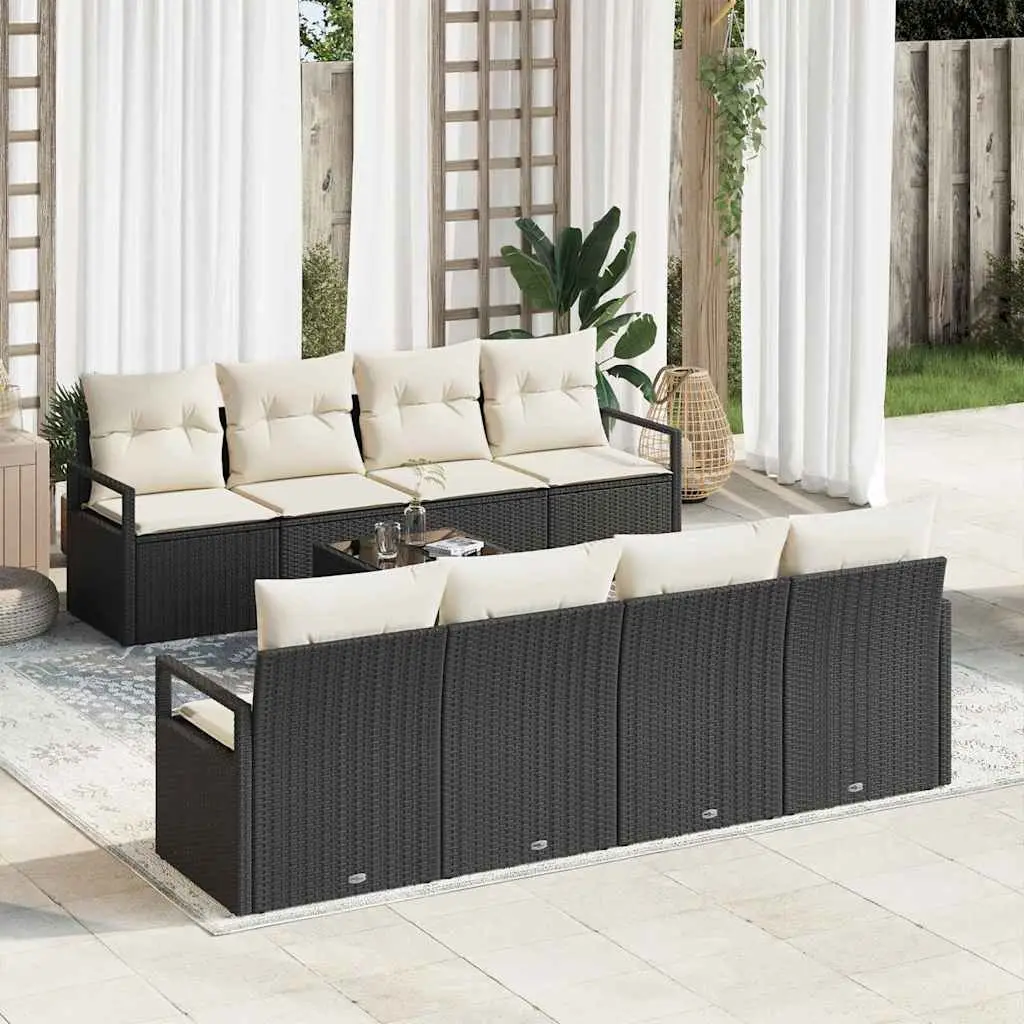 Ensemble de Canapés avec coussin 7 pcs Noir et Crème polyrotin vidaXL 3346307