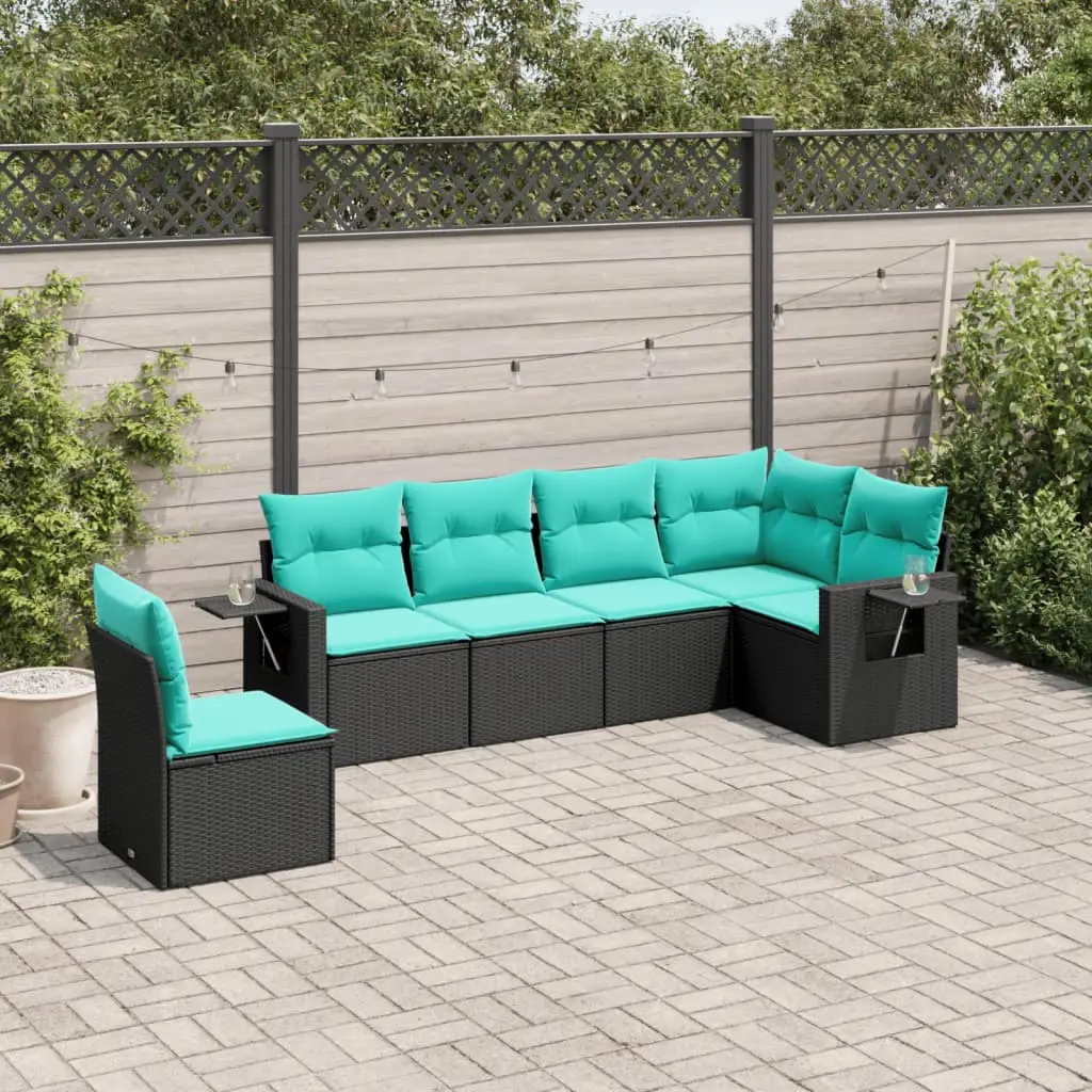 Ensemble de jardin 6 places résine tressée modulable résistant aux UV Coussins Bleus – ComfortXL Outdoor Living