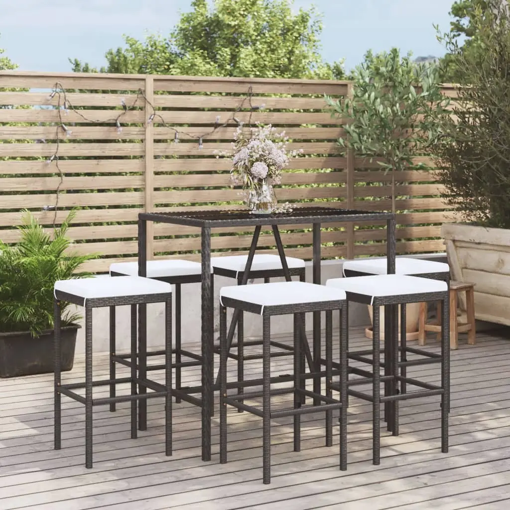 Ensemble de bar de jardin 7 pcs avec coussins noir poly rotin vidaXL 3187635