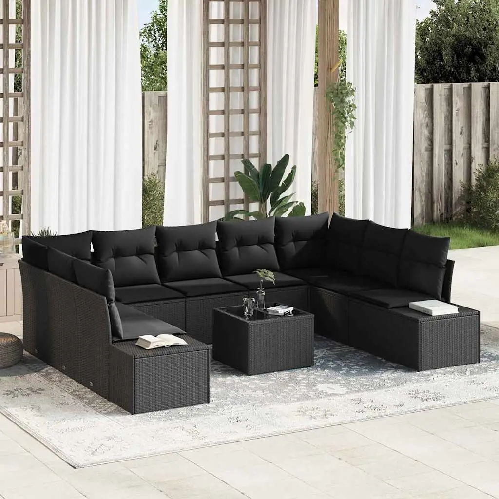 Ensemble Canapé Modulable 9 Places Polyrotin pour Jardin et Terrasse Noir – ComfortXL Outdoor Living