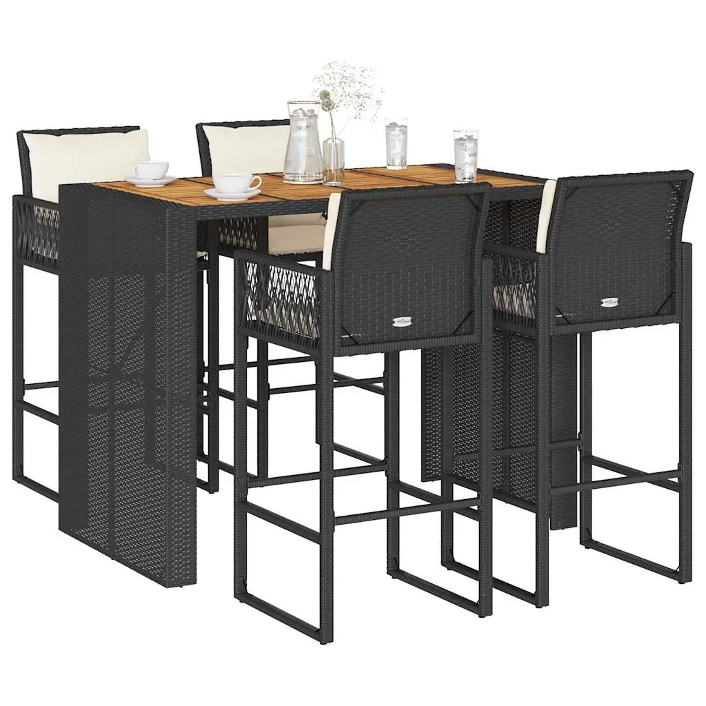 Ensemble de bar de jardin 5 pcs avec coussins noir poly rotin vidaXL 3328899