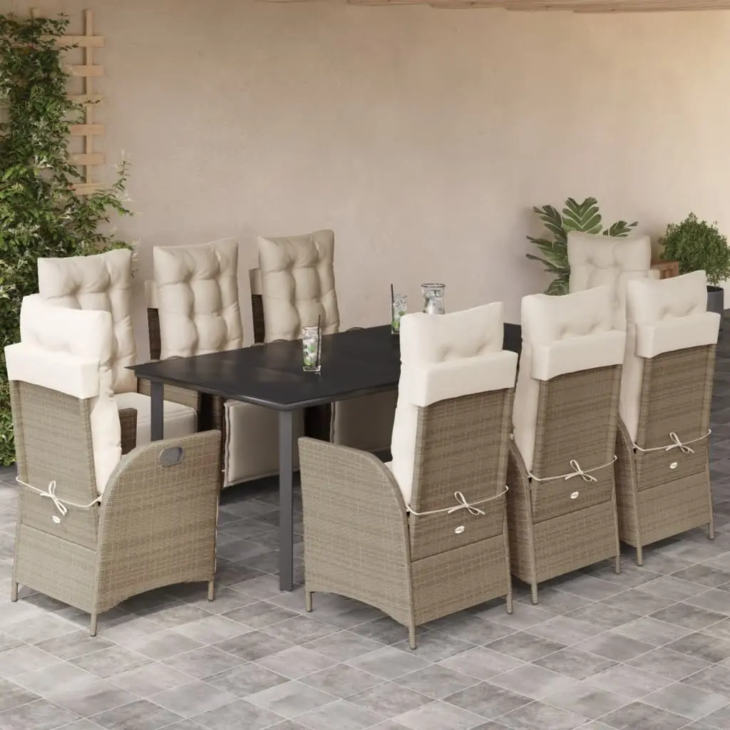Ensemble de Jardin 8 Places en Résine Tressée, 8 Fauteuils Inclinables avec Repose-Pieds Beige – ComfortXL Outdoor Living