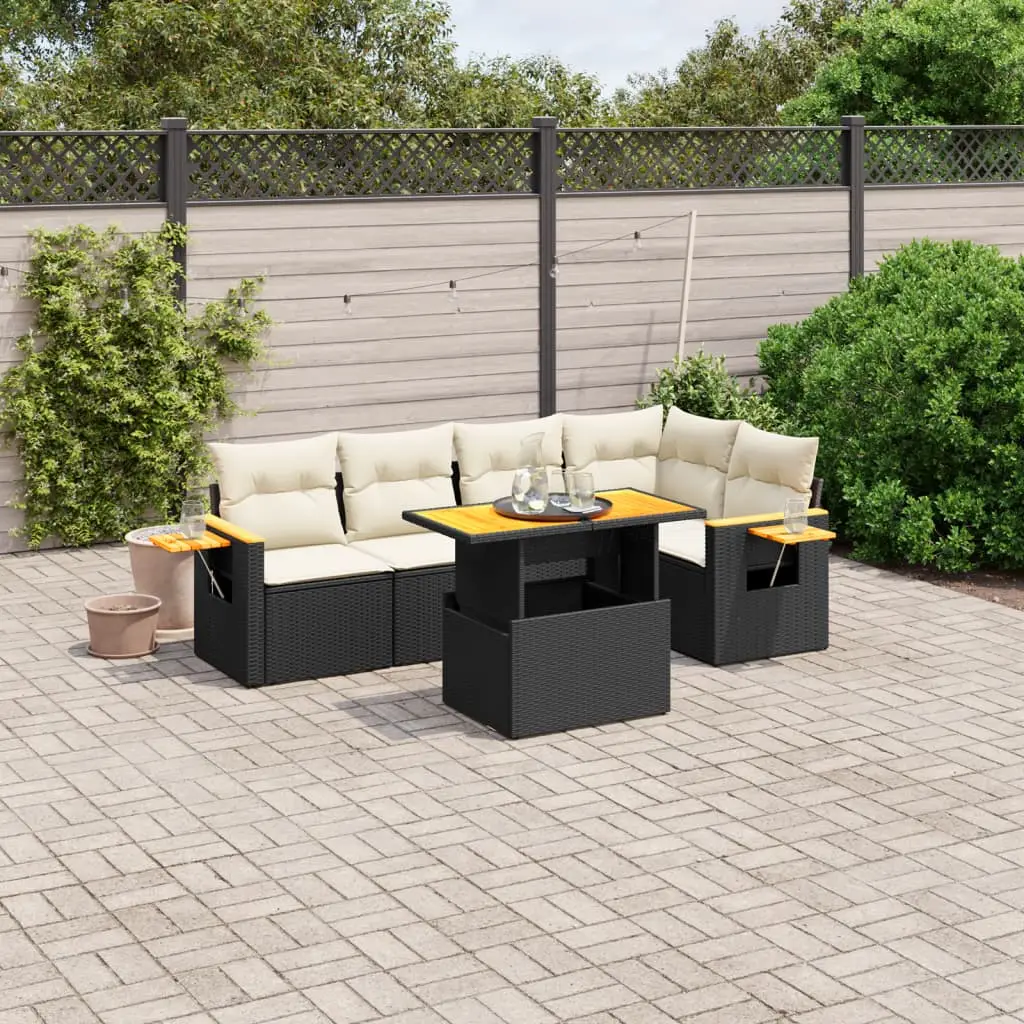 Ensemble de jardin 6 places Noir Résine Tressée Table Réglable et Tablette Côté – ComfortXL Outdoor Living