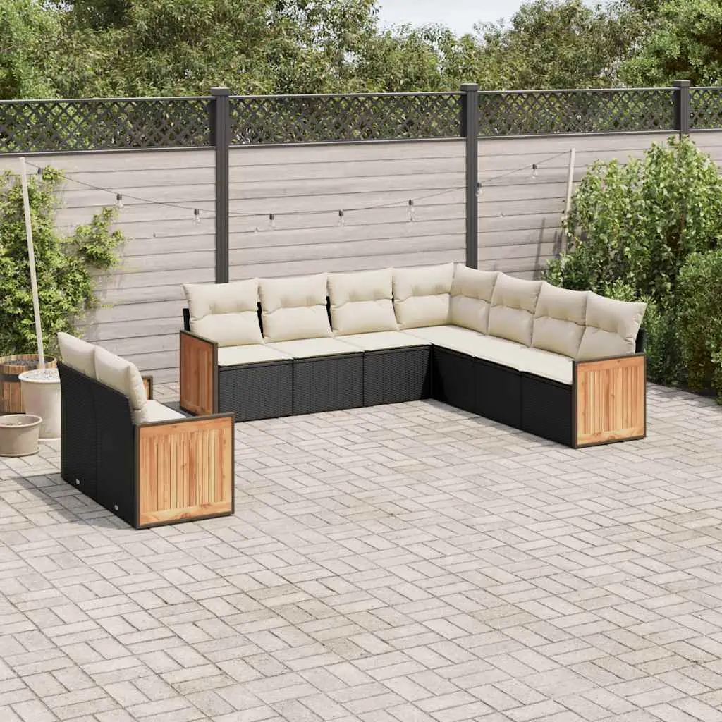 Ensemble de jardin 9 places noir en résine tressée avec rangement et coussins – ComfortXL Outdoor Living