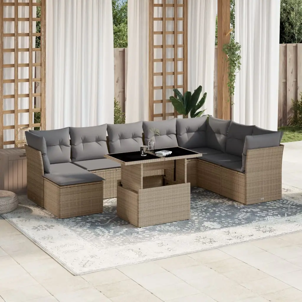 Ensemble de jardin modulable 9 places en résine tressée Beige pour terrasse – ComfortXL Outdoor Living