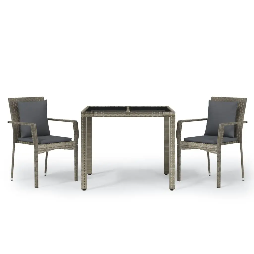 Ensemble de 3 pcs table de jardin avec chaises – mobilier de jardin coussins gris résine tressée-JU2404