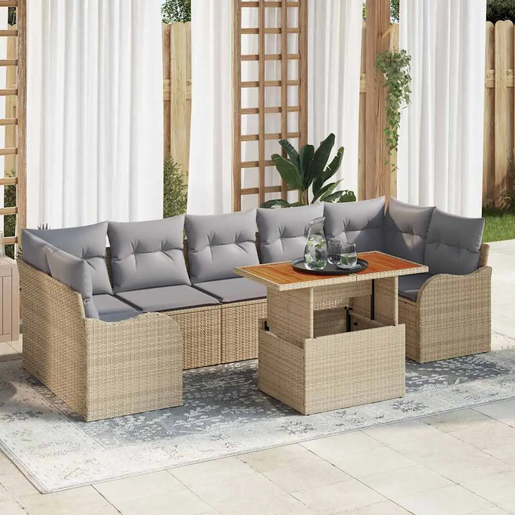 Ensemble de jardin 8 pcs Poly rotin modulable avec fonction rangement Beige – ComfortXL Outdoor Living