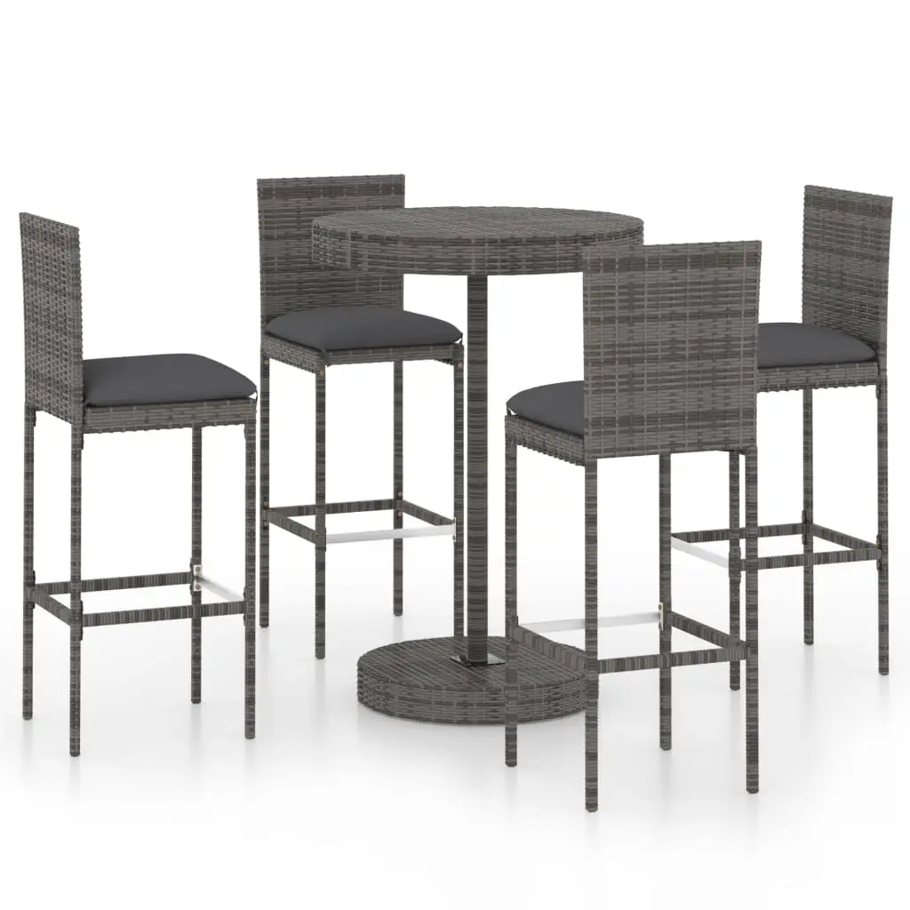 Ensemble de 5 pcs bar de jardin – Mobilier d’extérieur – Mobilier de jardin et coussins Résine tressée Gris-JU2016