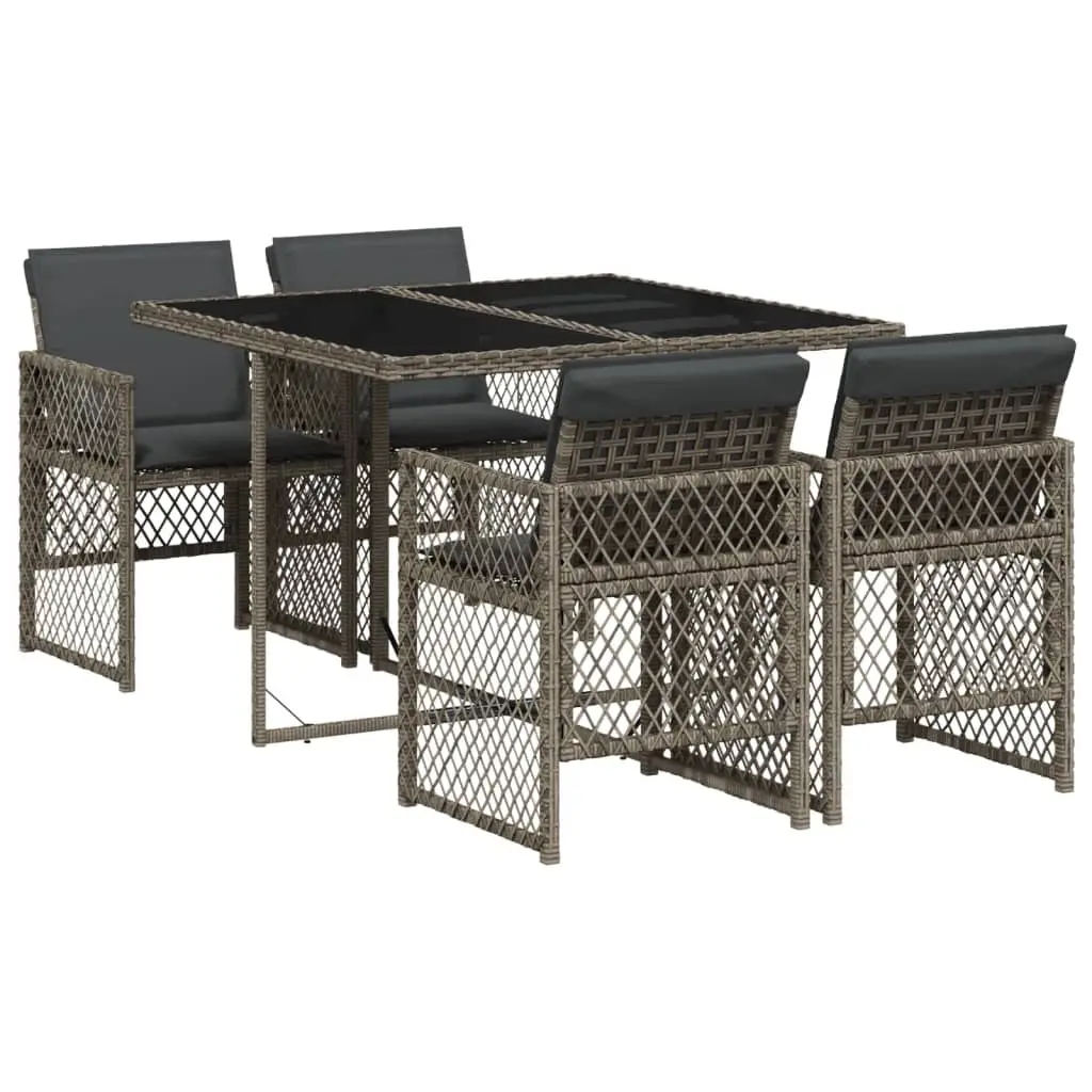Ensemble de 5 pcs table de jardin avec chaises – mobilier de jardin coussins gris résine tressée-JU2495