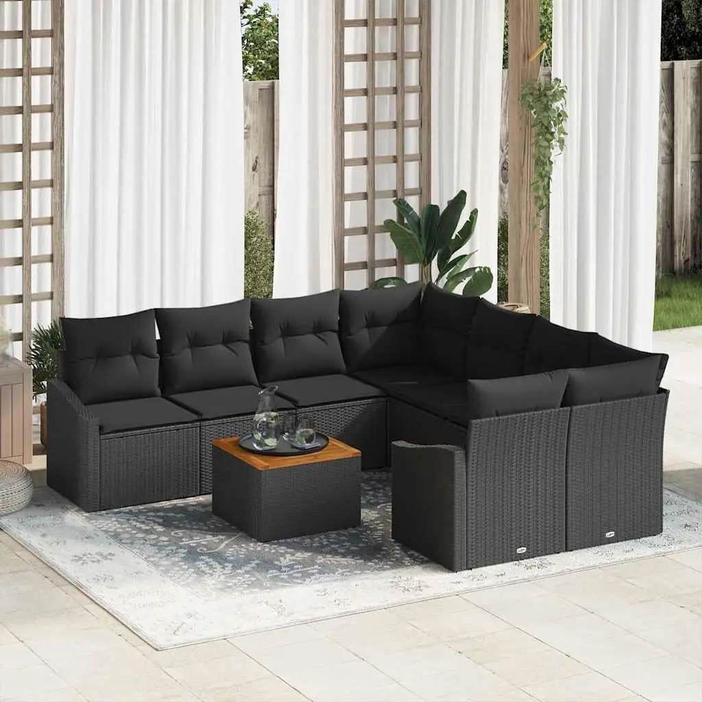 Ensemble de Jardin 9 pcs Résine Tressée et Acier Configurable 8 Places pour Terrasse Noir – ComfortXL Outdoor Living