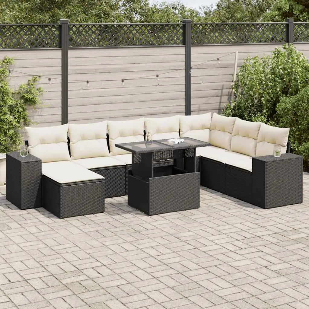 Ensemble canapés de jardin 9 places résine tressée avec table relevable et rangement Noir – ComfortXL Outdoor Living